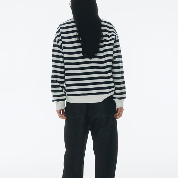 H&M Navy and White Striped Text Motif Sweatshirt size Medium BNWOT - Picture 3 of 8